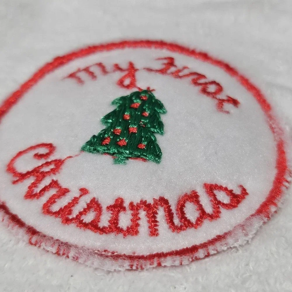 Vintage First Christmas Baby Bib 70s 80s Alexis USA Embroidered 100% Cotton